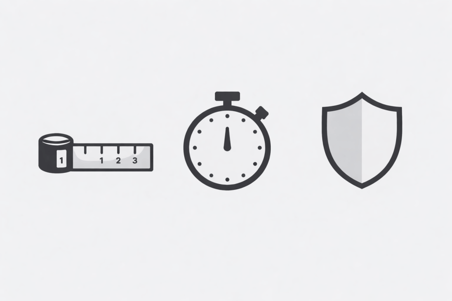 Icons representing distance, time and shielding in radiation protection